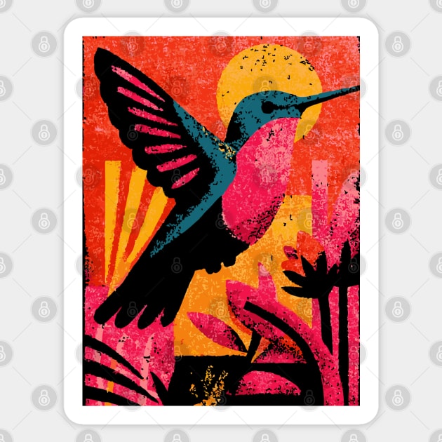 Tropical Jewel - Retro Hummingbird Sticker by TuncGK